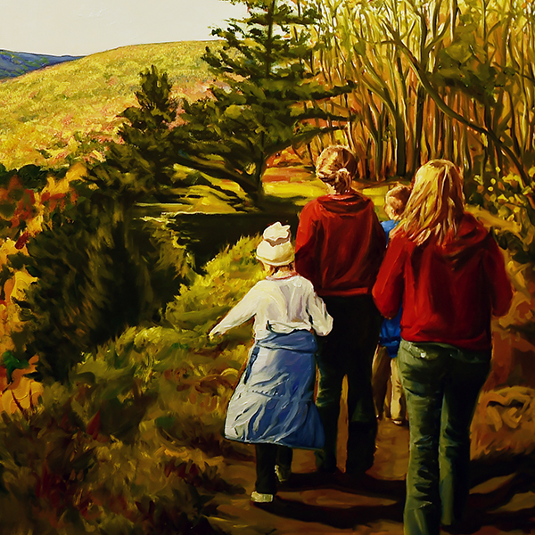 Painting of field and family